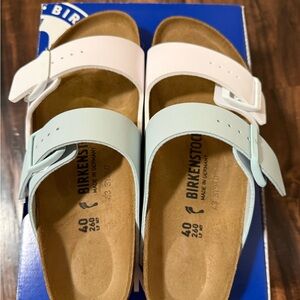 Birkenstock Arizona Split - White/Surf Green